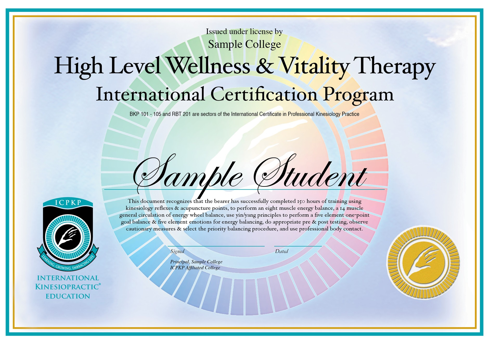 High Level Wellness & Vitality Therapy certificate (ICPKP)